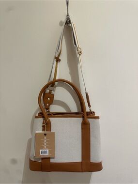Canvas and Tan Leatherette Tote Bag - Neutral